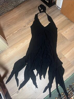 Black Halter Neck Jagged Hem Goth Fairy Dress